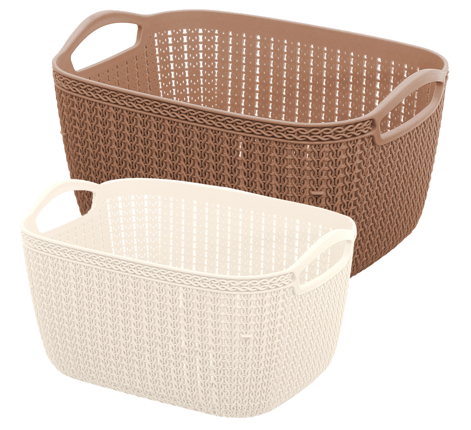 Kuber Industries Unbreakable Plastic Multipurpose Large And Medium Size Flexible Storage Baskets / Fruit Vegetable Bathroom Stationary Home Basket with Handles (Brown & Cream) -CTKTC39356