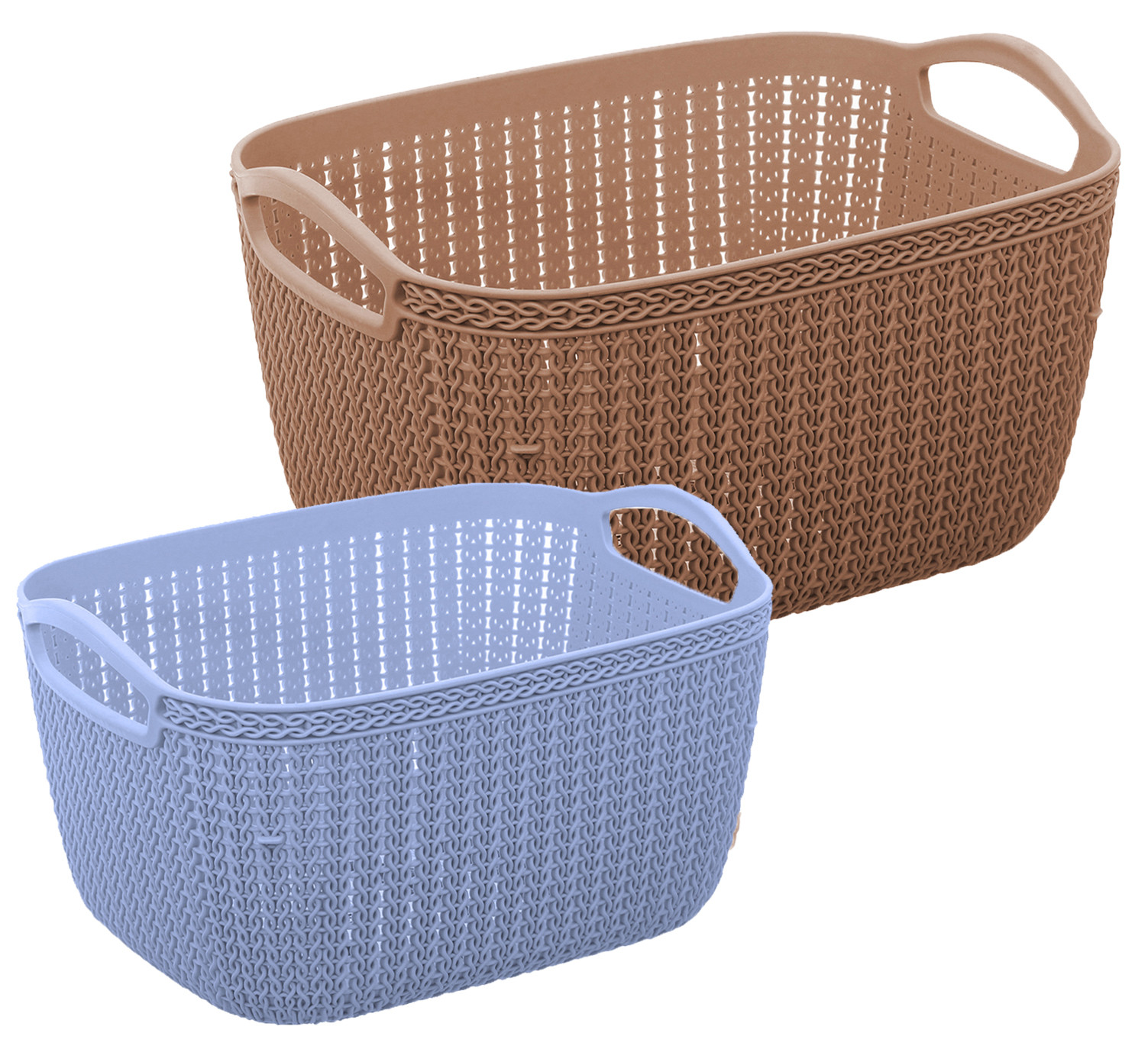Kuber Industries Unbreakable Plastic Multipurpose Large And Medium Size Flexible Storage Baskets / Fruit Vegetable Bathroom Stationary Home Basket with Handles (Brown & Grey) -CTKTC39358