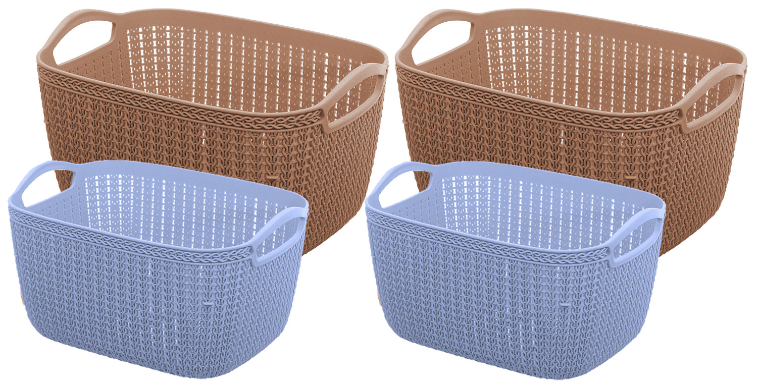 Kuber Industries Unbreakable Plastic Multipurpose Large And Medium Size Flexible Storage Baskets / Fruit Vegetable Bathroom Stationary Home Basket with Handles (Brown & Grey) -CTKTC39358