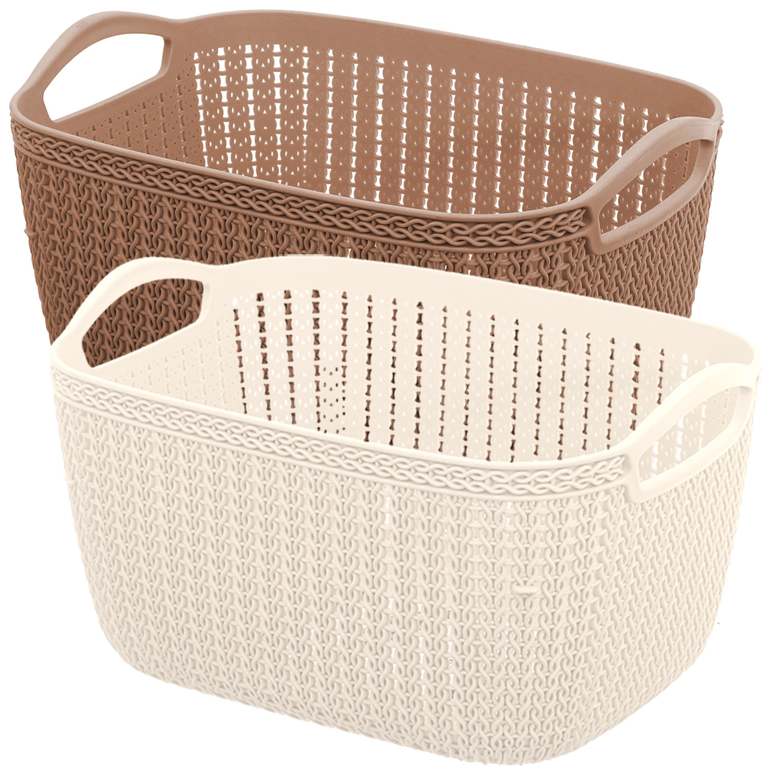 Kuber Industries Unbreakable Plastic Multipurpose Large Size Flexible Storage Baskets / Fruit Vegetable Bathroom Stationary Home Basket with Handles (Brown & Cream) -CTKTC37847