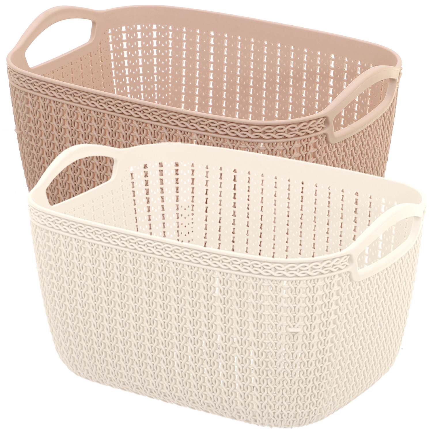 Kuber Industries Unbreakable Plastic Multipurpose Medium Size Flexible Storage Baskets / Fruit Vegetable Bathroom Stationary Home Basket with Handles (Peach & Cream) -CTKTC39075