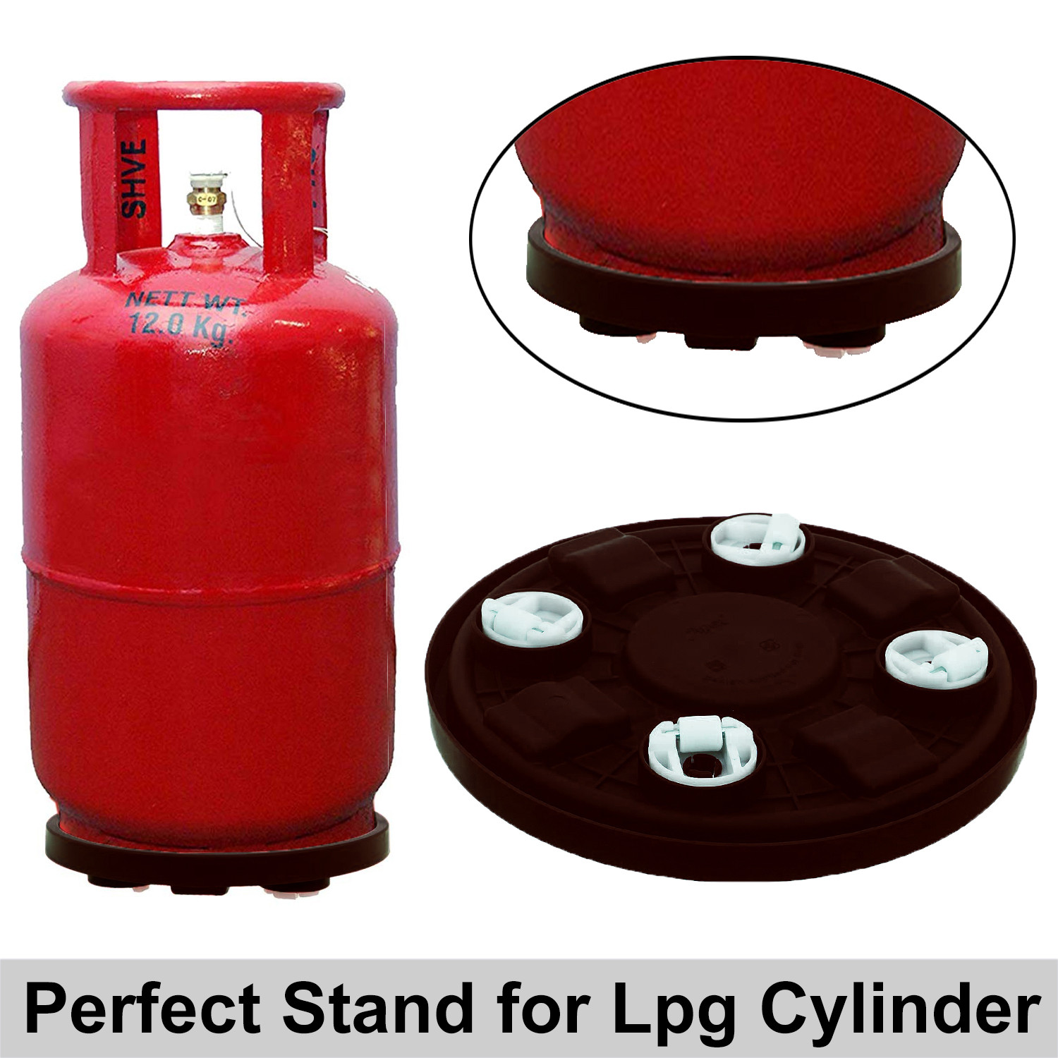 Kuber Industries Unbreakable Plastic Round Shape Gas Cylinder Stand |Cylinder Trolley With Wheels (Brown)