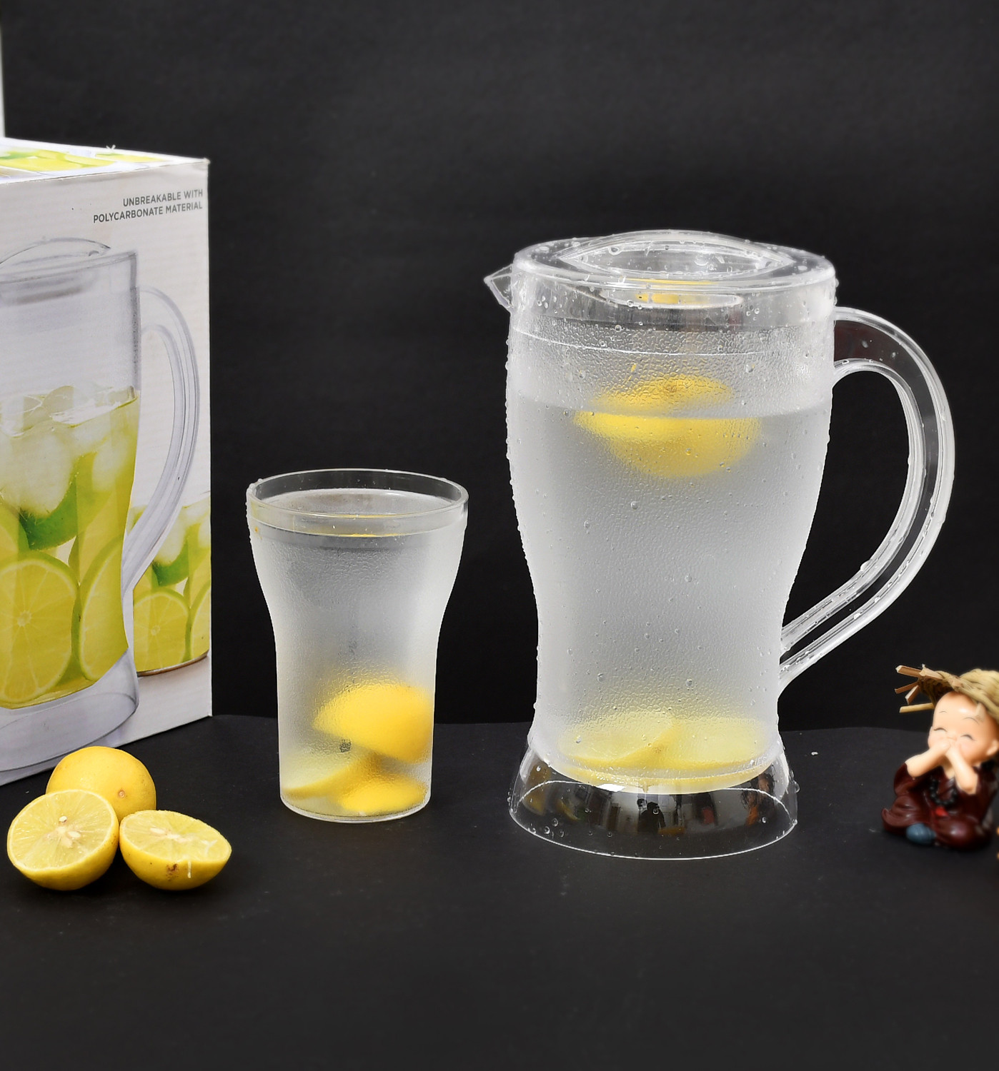 Kuber Industries Unbreakable Plastic Tableware Serving Lemon Set, Water jug with 6 Water Glass,(Set of 7 Pcs)