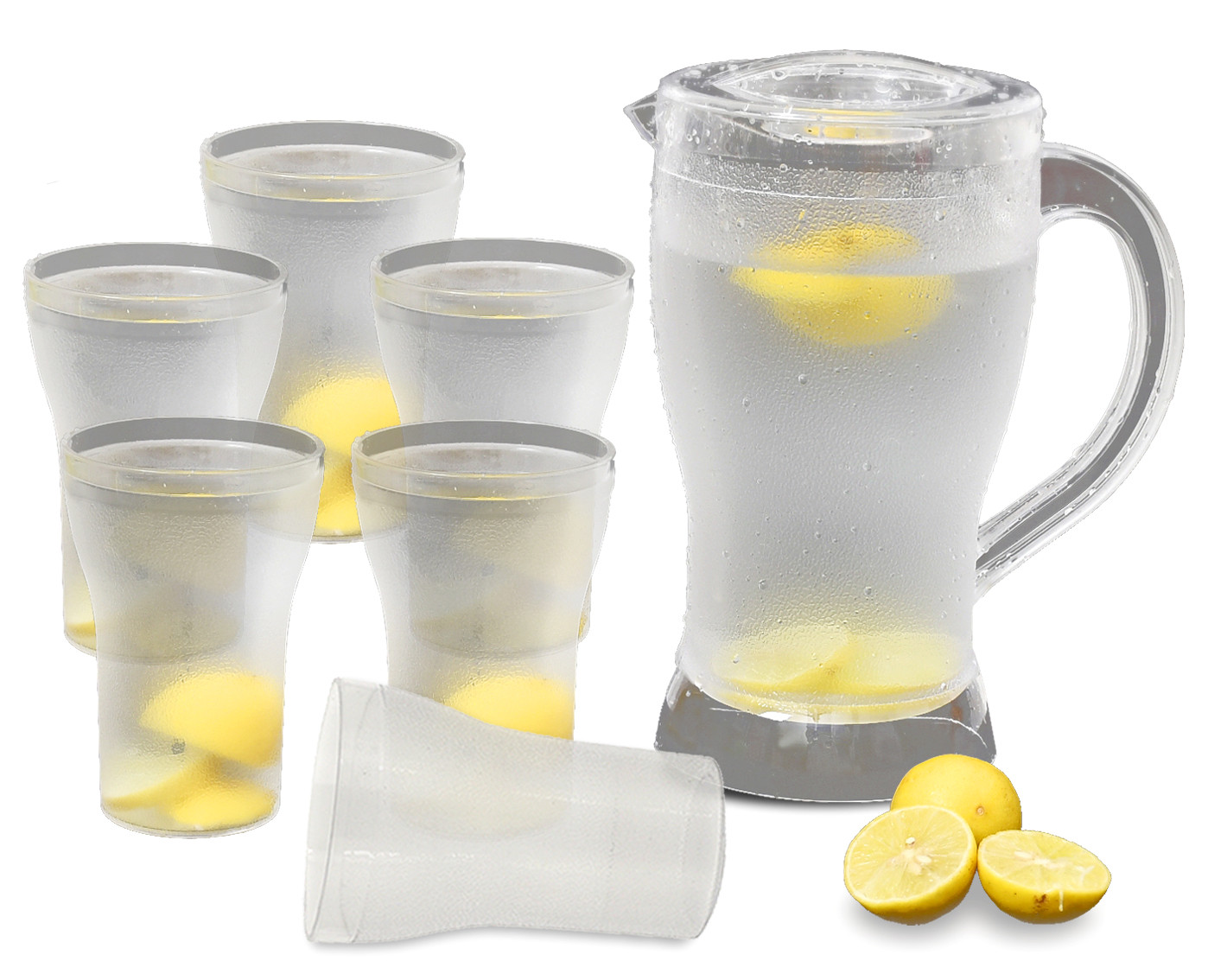 Kuber Industries Unbreakable Plastic Tableware Serving Lemon Set, Water jug with 6 Water Glass,(Set of 7 Pcs)