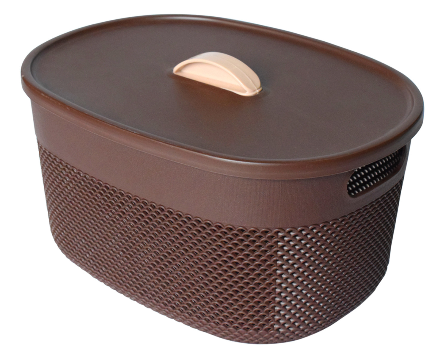Kuber Industries Unbreakable Small Multipurpose Storage Baskets with lid|Design-Netted|Material-Plastic|Shape-Oval|Color-Brown