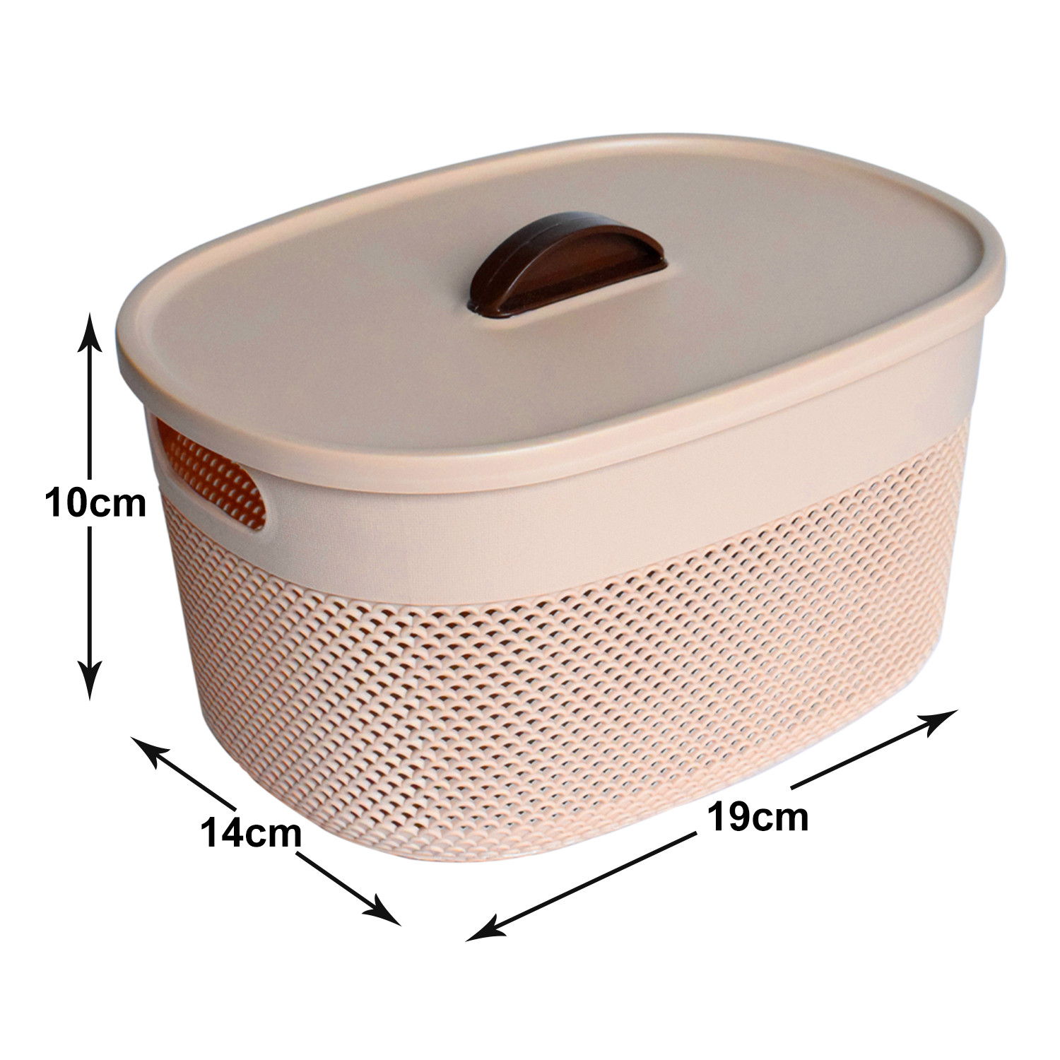 Kuber Industries Unbreakable Small Multipurpose Storage Baskets with lid|Design-Netted|Material-Plastic|Shape-Oval|Color-Beige