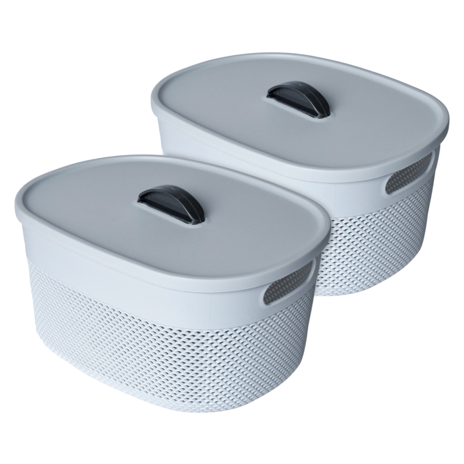 Kuber Industries Unbreakable Small Multipurpose Storage Baskets with lid|Design-Netted|Material-Plastic|Shape-Oval|Color-Grey