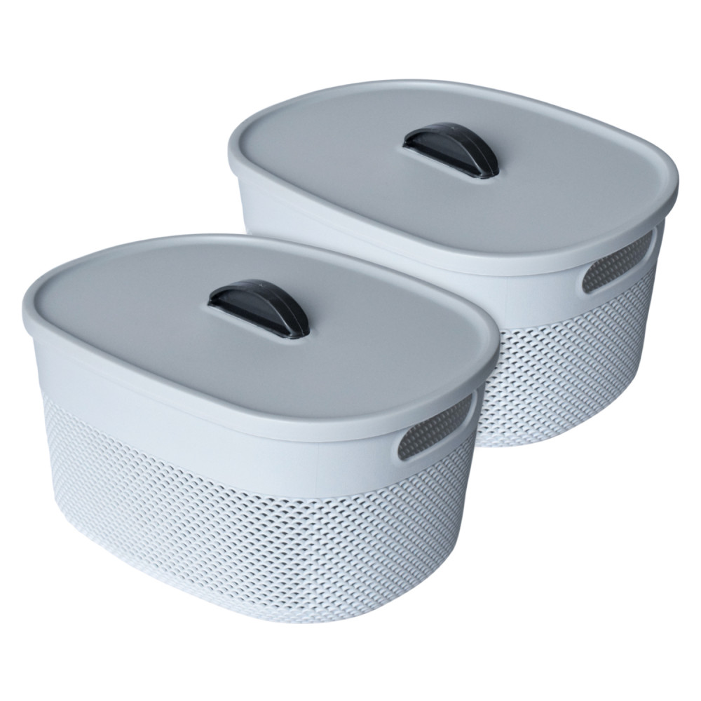 Kuber Industries Unbreakable Small Multipurpose Storage Baskets with lid|Design-Netted|Material-Plastic|Shape-Oval|Color-Grey