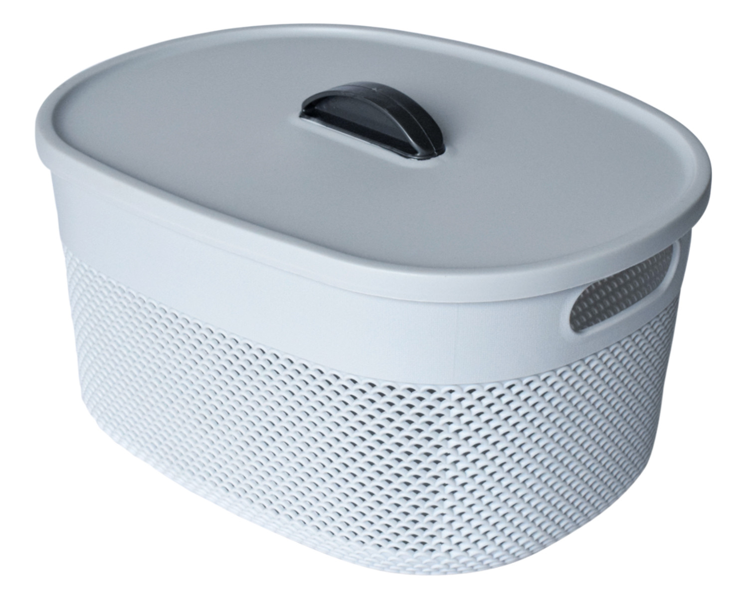 Kuber Industries Unbreakable Small Multipurpose Storage Baskets with lid|Design-Netted|Material-Plastic|Shape-Oval|Color-Grey
