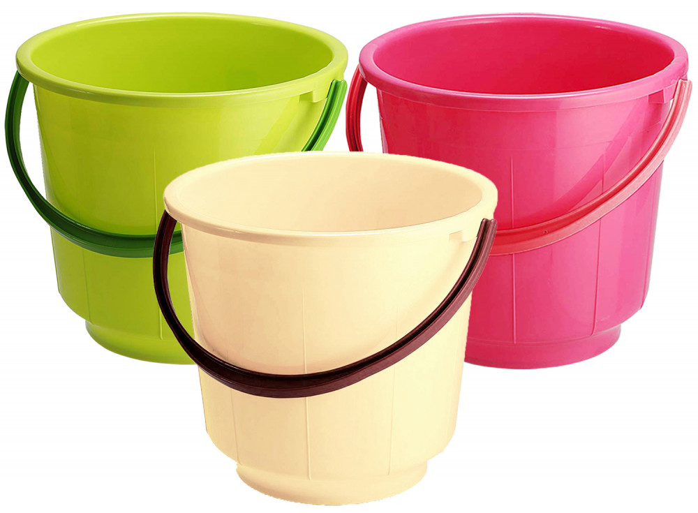 Kuber Industries Unbreakable Strong Plastic Bathroom Bucket 13 Ltr (Green &amp; Pink &amp; Cream) -CTKTC37925