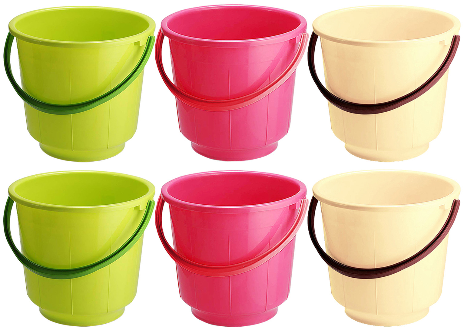 Kuber Industries Unbreakable Strong Plastic Bathroom Bucket 13 Ltr (Green & Pink & Cream) -CTKTC37925