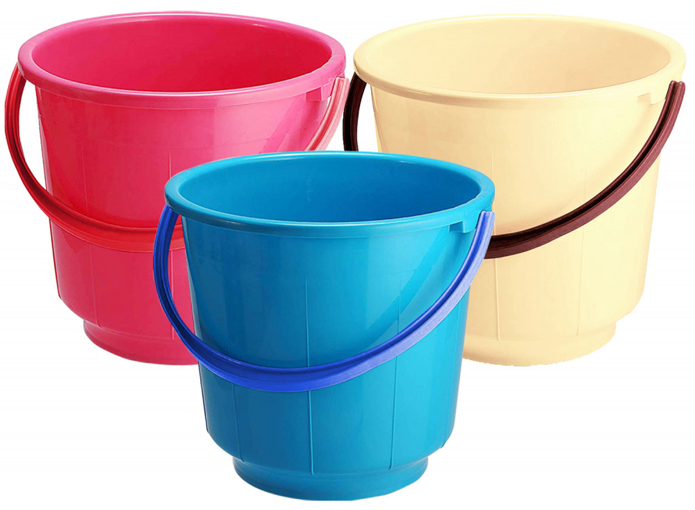 Kuber Industries Unbreakable Strong Plastic Bathroom Bucket 13 Ltr (Pink &amp; Cream &amp; Blue) -CTKTC37929