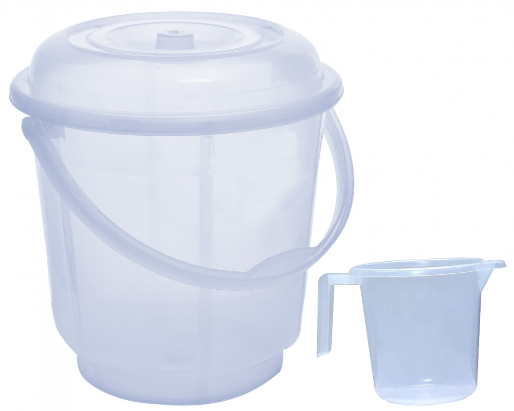 Kuber Industries Unbreakable Virgin Plastic Bathroom Bucket With Lid With Mug Combo Transparent, (18 LTR Bucket With Lid &amp; 1.2 LTR Mug)-KUBMART834