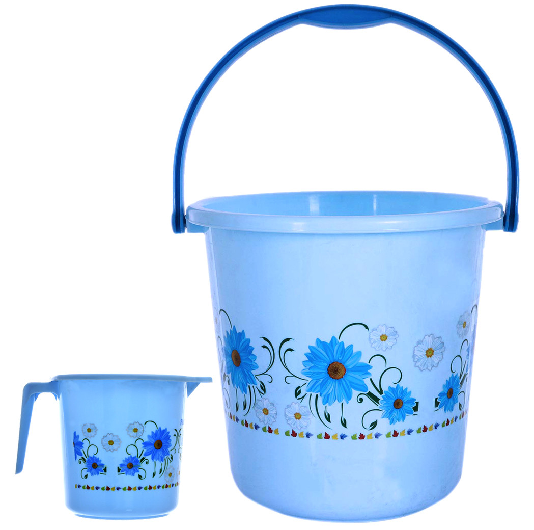 Kuber Industries Unbreakable Virgin Plastic Bathroom Bucket With Mug Set- Blue, (18 LTR Bucket & 1 LTR Mug)-KUBMART1260