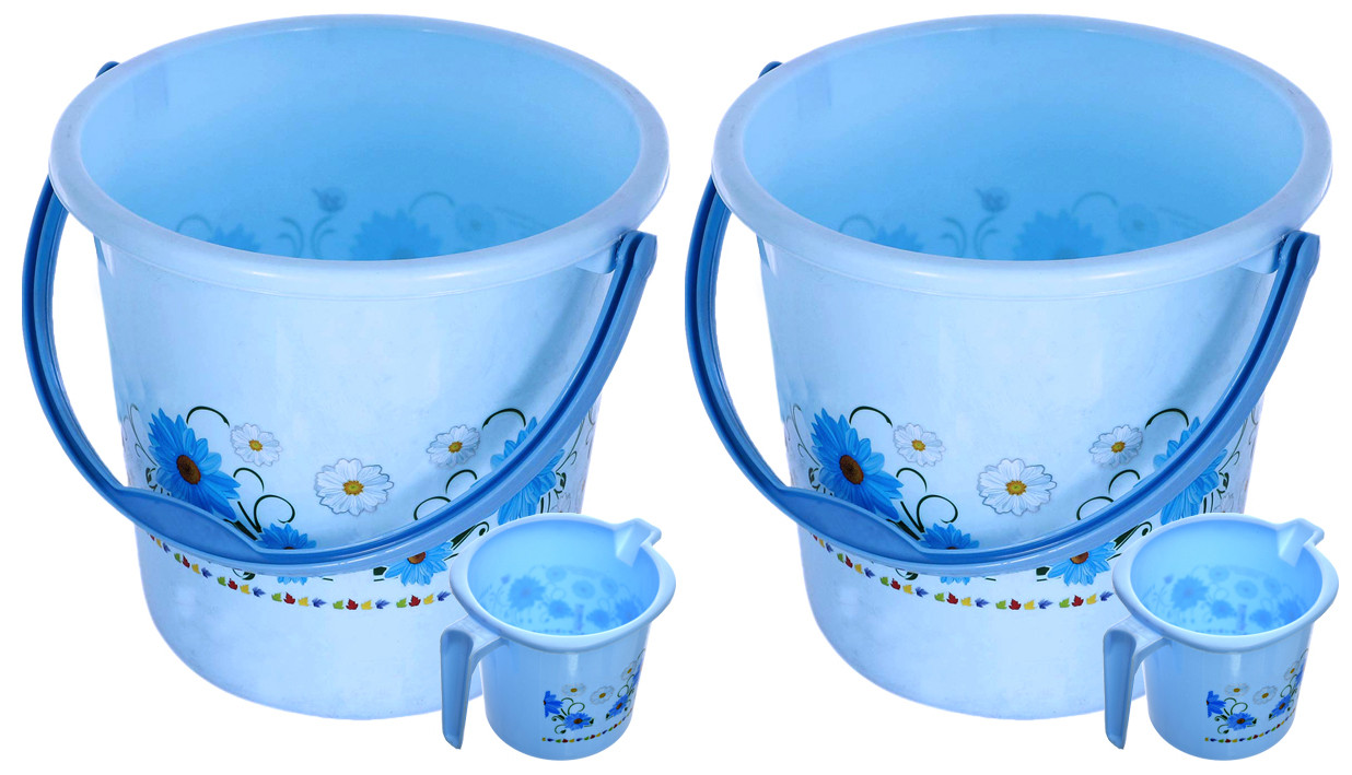 Kuber Industries Unbreakable Virgin Plastic Bathroom Bucket With Mug Set- Blue, (18 LTR Bucket & 1 LTR Mug)-KUBMART1260