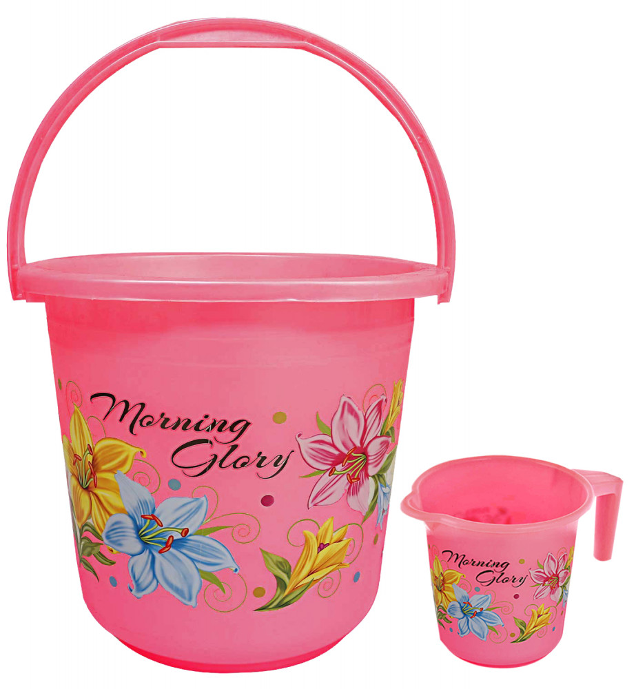 Kuber Industries Unbreakable Virgin Plastic Bathroom Bucket With Mug Set- Pink, (16 LTR Bucket &amp; 500 ML Mug)