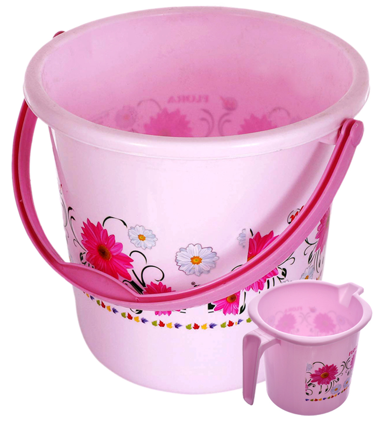 Kuber Industries Unbreakable Virgin Plastic Bathroom Bucket With Mug Set- Pink, (18 LTR Bucket & 1 LTR Mug)-KUBMART1264