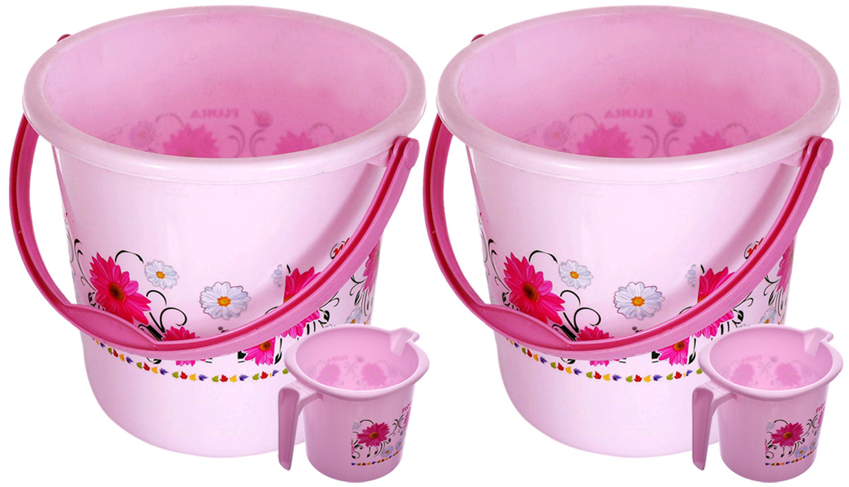 Kuber Industries Unbreakable Virgin Plastic Bathroom Bucket With Mug Set- Pink, (18 LTR Bucket & 1 LTR Mug)-KUBMART1264
