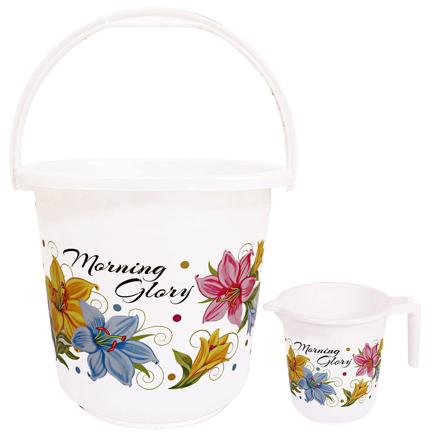 Kuber Industries Unbreakable Virgin Plastic Bathroom Bucket With Mug Set- White, (16 LTR Bucket & 500 ML Mug)