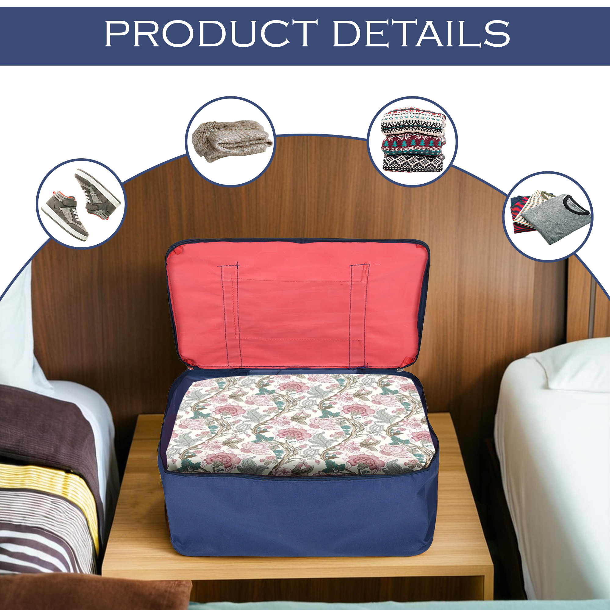 Kuber Industries Under-Bed Storage Bags for Clothes - Winter Wrap up Storage Cover for Bedding Blanket  Bedsheet Organizer  Red  Blue