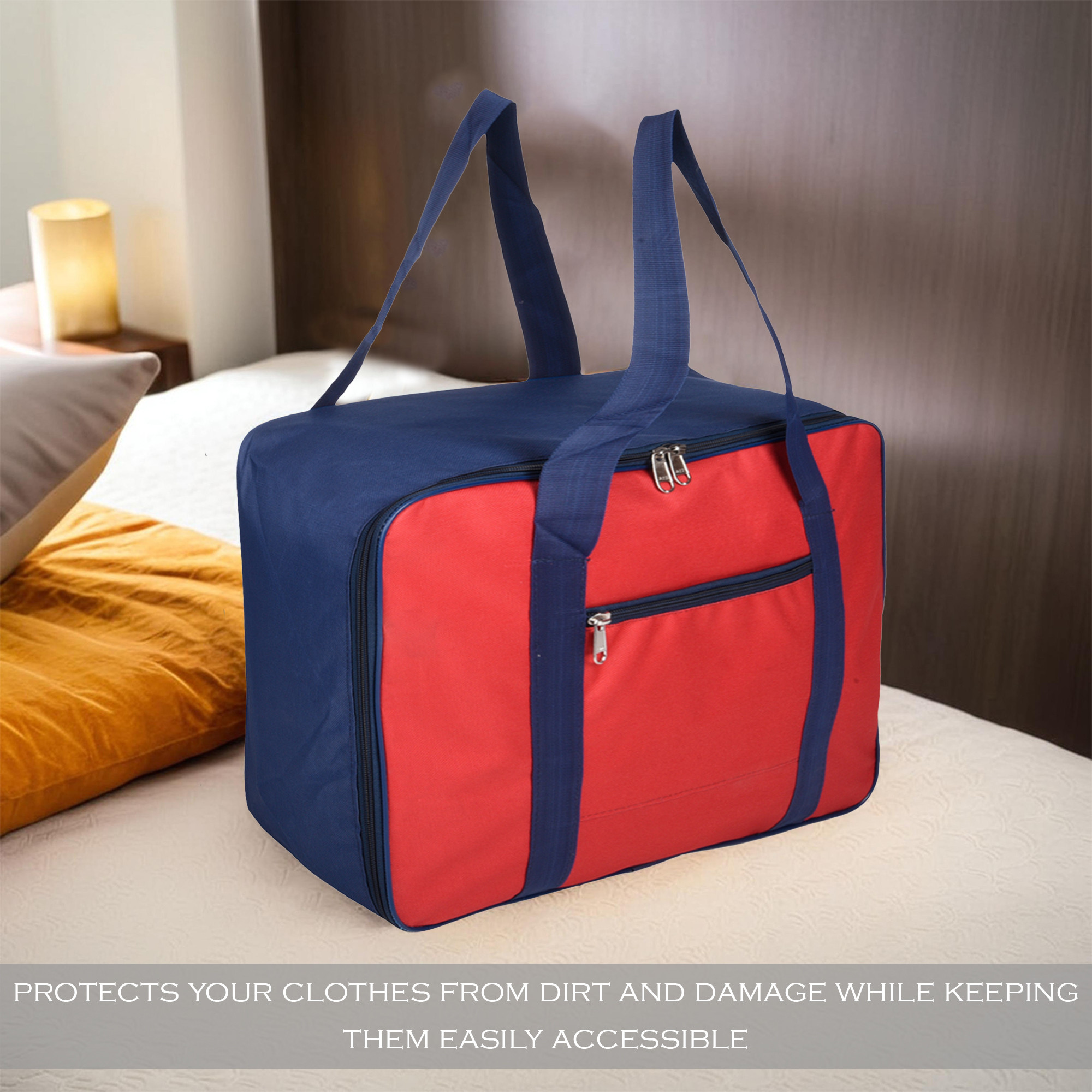 Kuber Industries Under-Bed Storage Bags for Clothes - Winter Wrap up Storage Cover for Bedding Blanket  Bedsheet Organizer  Red  Blue