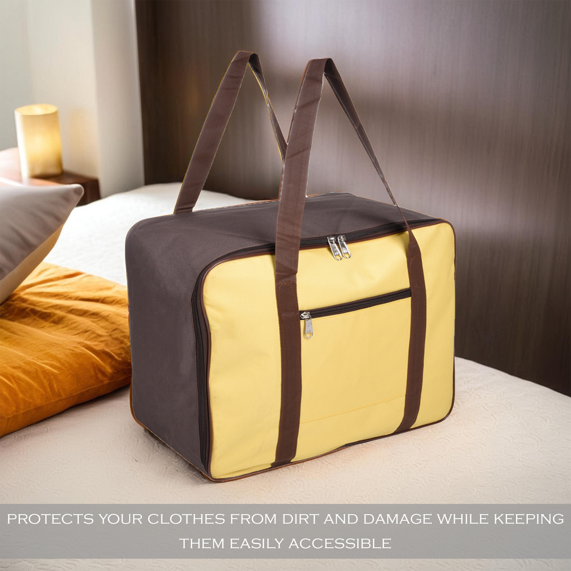 Kuber Industries Under-Bed Storage Bags for Clothes - Winter Wrap up Storage Cover for Bedding Blanket  Bedsheet Organizer  Yellow  Brown