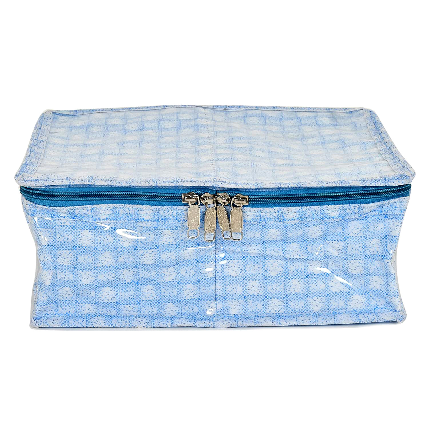 Kuber Industries Under Garment Kit  PVC Coated Check Design Innerwear Bag  Two Partition UG Kit for Man  Woman  Travel Toiletry Kit With Transparent View  Blue