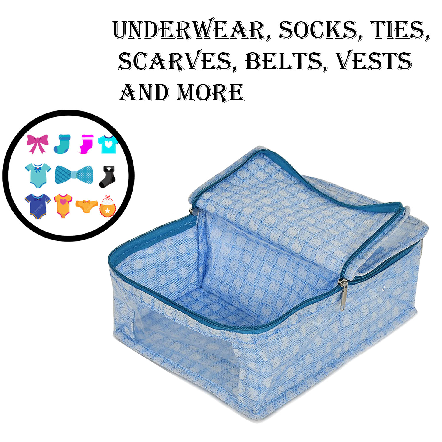 Kuber Industries Under Garment Kit  PVC Coated Check Design Innerwear Bag  Two Partition UG Kit for Man  Woman  Travel Toiletry Kit With Transparent View  Blue