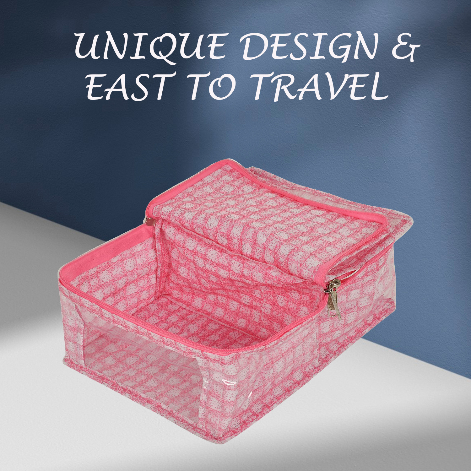 Kuber Industries Under Garment Kit  PVC Coated Check Design Innerwear Bag  Two Partition UG Kit for Man  Woman  Travel Toiletry Kit with Transparent View  Pink