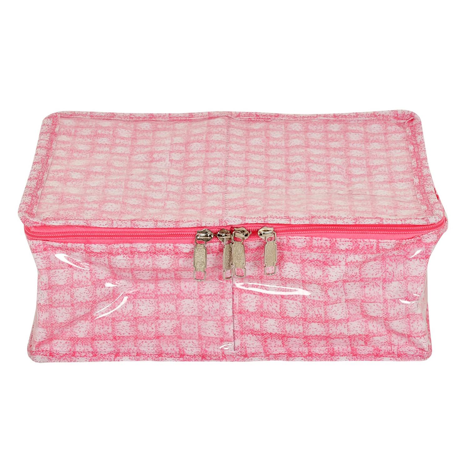 Kuber Industries Under Garment Kit  PVC Coated Check Design Innerwear Bag  Two Partition UG Kit for Man  Woman  Travel Toiletry Kit with Transparent View  Pink