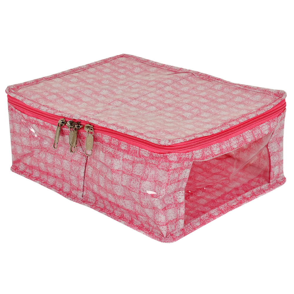 Kuber Industries Under Garment Kit | PVC Coated Check Design Innerwear Bag | Two Partition UG Kit for Man &amp; Woman | Travel Toiletry Kit with Transparent View | Pink