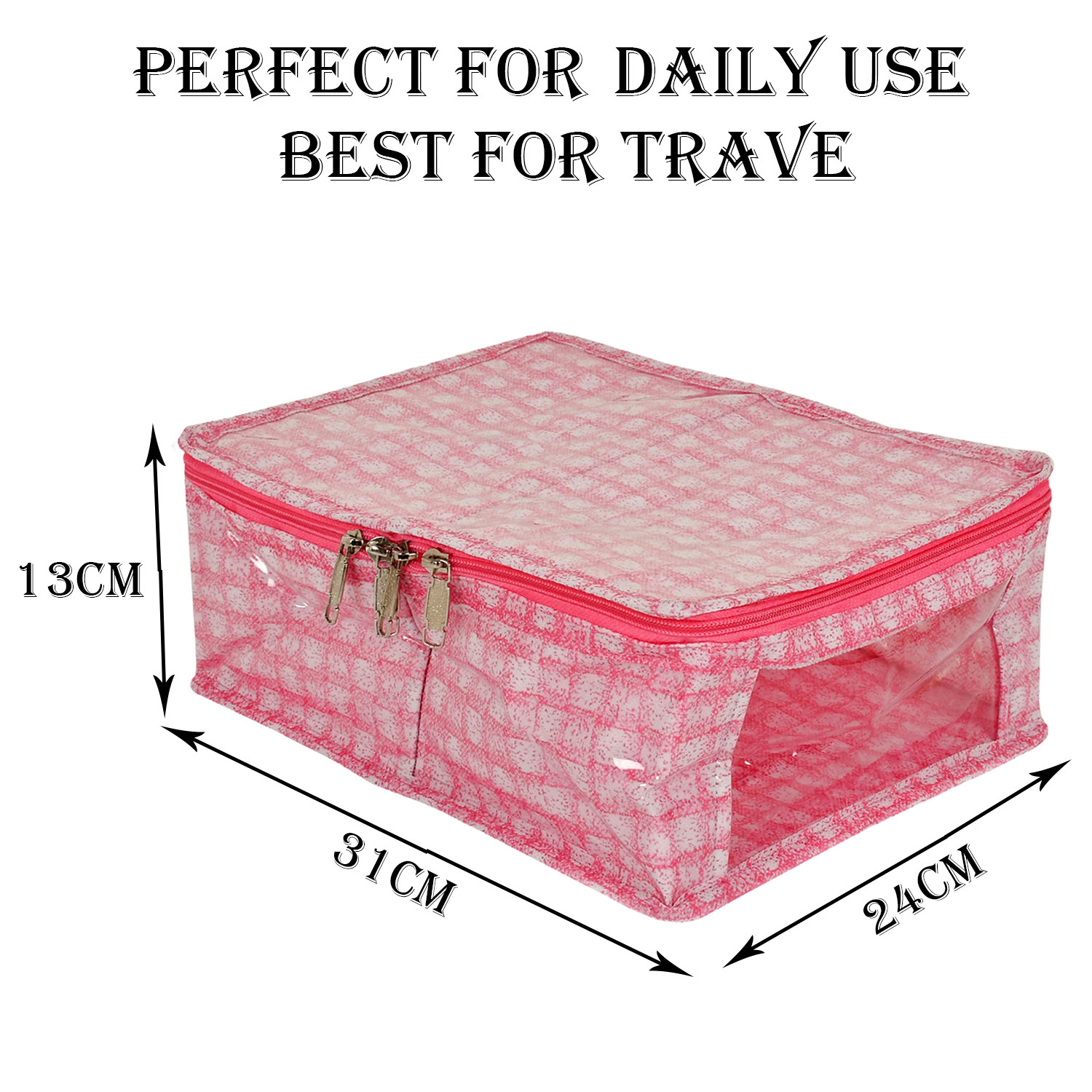 Kuber Industries Under Garment Kit | PVC Coated Check Design Innerwear Bag | Two Partition UG Kit for Man & Woman | Travel Toiletry Kit with Transparent View | Pink