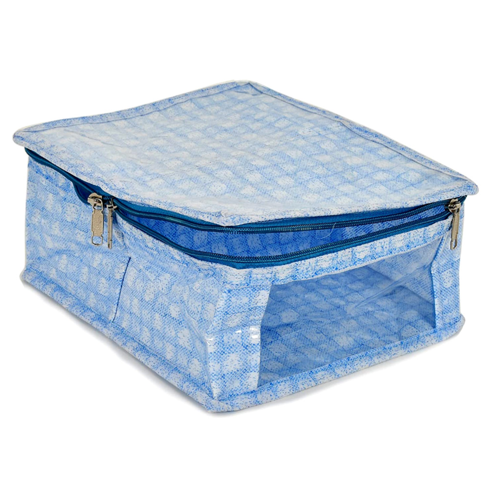 Kuber Industries Under Garment Kit | PVC Coated Check Design Innerwear Bag | Two Partition UG Kit for Man &amp; Woman | Travel Toiletry Kit With Transparent View | Blue