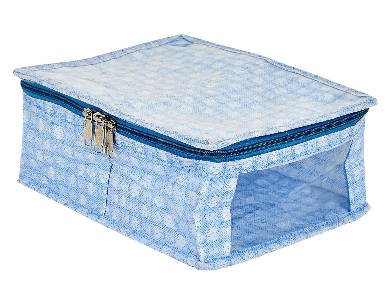 Kuber Industries Under Garment Kit  PVC Coated Check Design Innerwear Bag  Two Partition UG Kit for Man  Woman  Travel Toiletry Kit With Transparent View  Blue