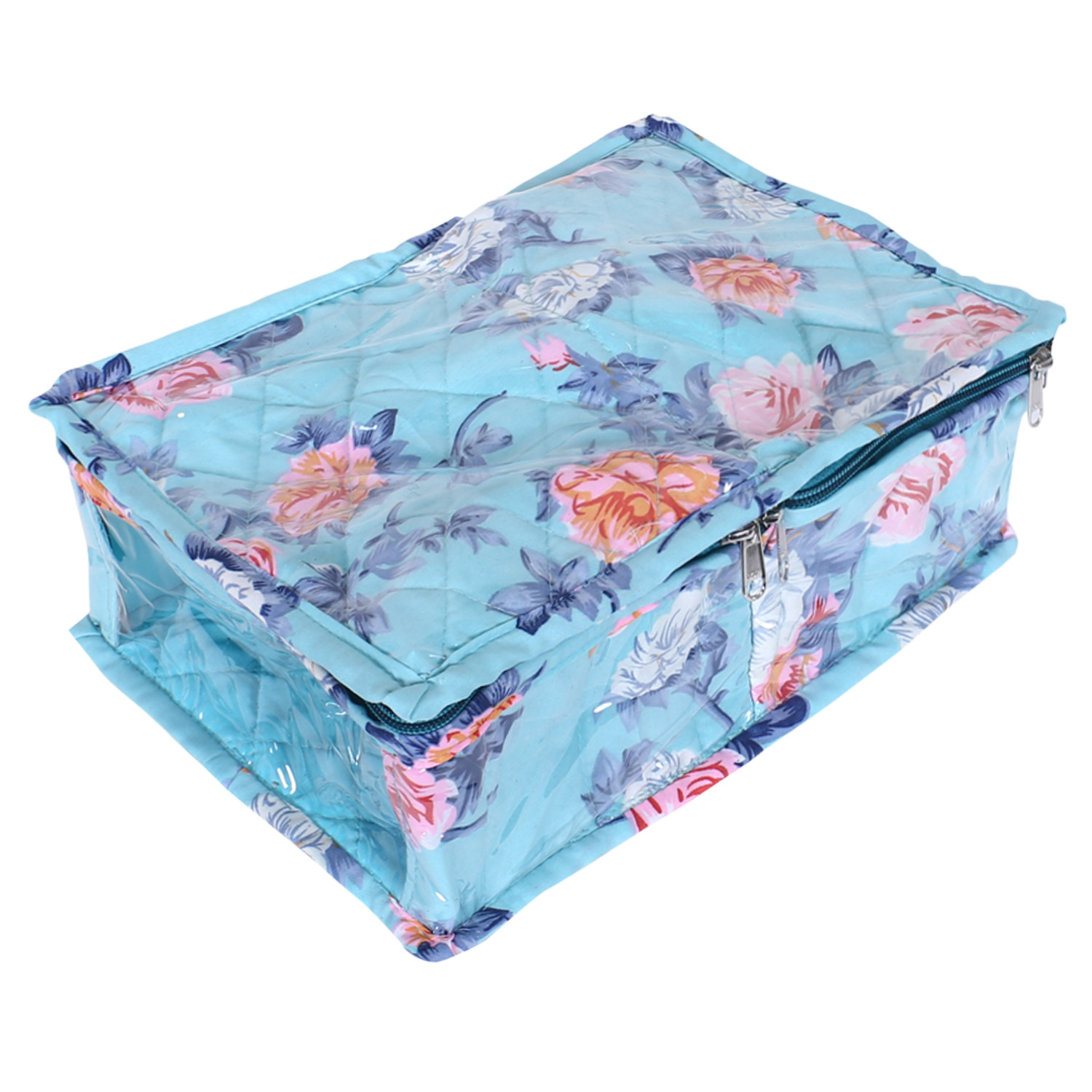 Kuber Industries Under Garment Kit | PVC Coated Green Flower Print | Travel Foldable Two Partition | Toiletry Kit with Transparent window | Green