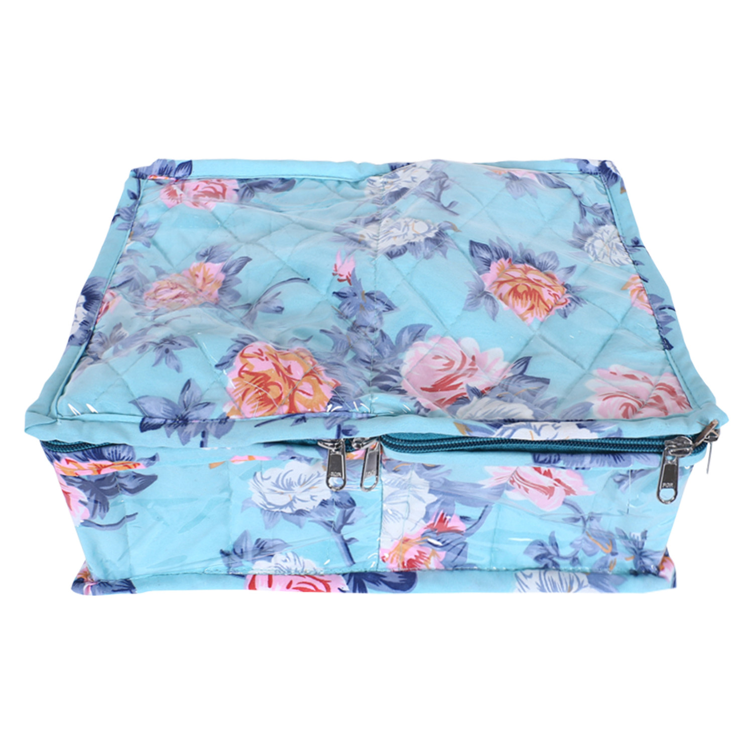 Kuber Industries Under Garment Kit | PVC Coated Green Flower Print | Travel Foldable Two Partition | Toiletry Kit with Transparent window | Green