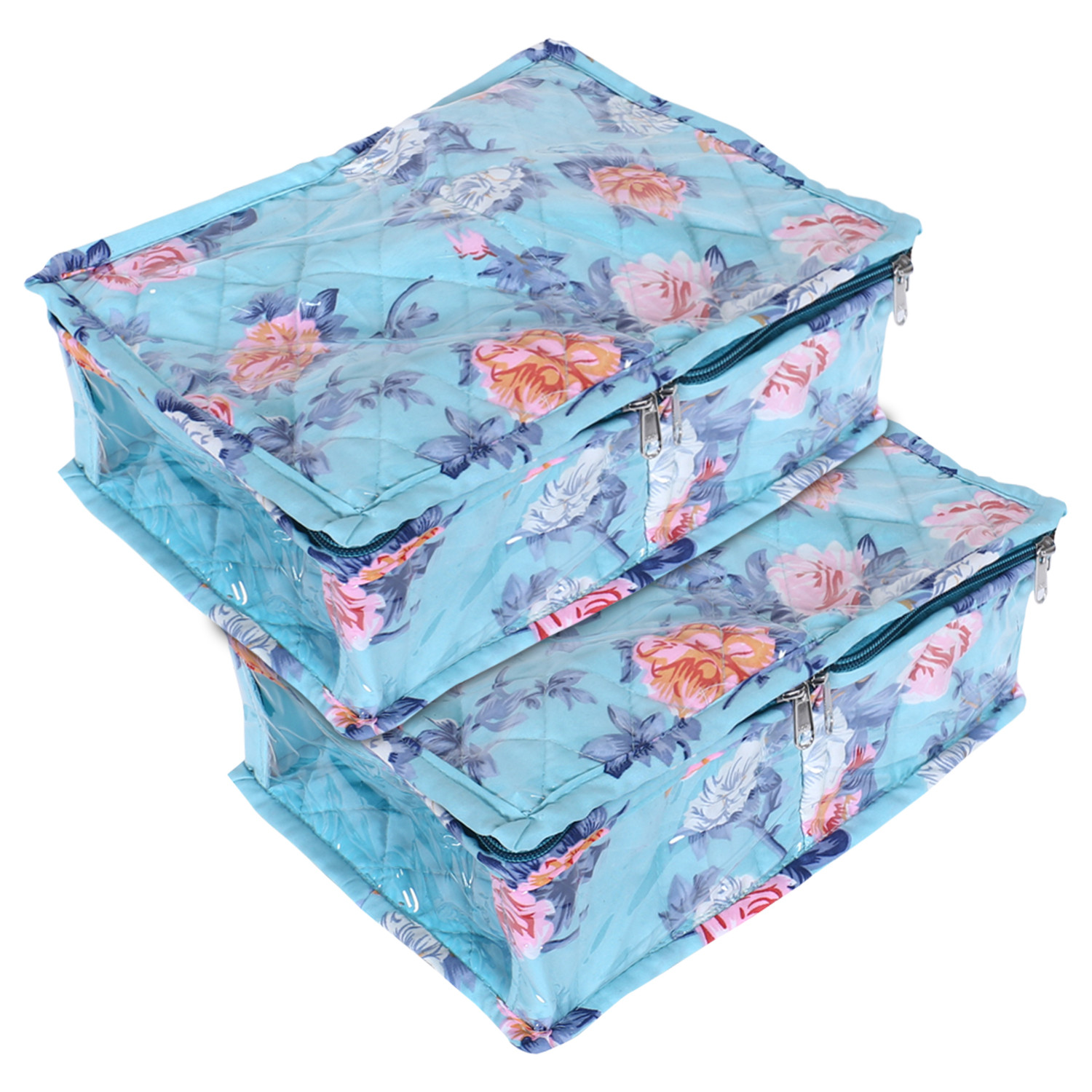 Kuber Industries Under Garment Kit | PVC Coated Green Flower Print | Travel Foldable Two Partition | Toiletry Kit with Transparent window | Green