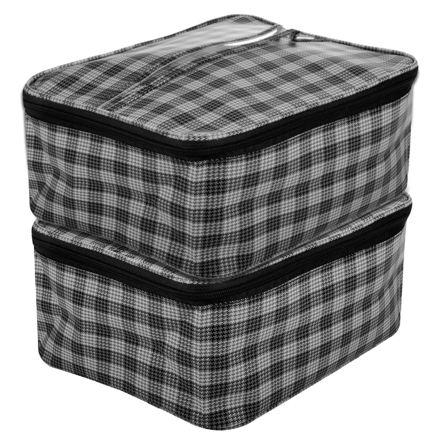 Kuber Industries Under Garment Kit|Rexine Makeup Travel Organizer|Check Print Vanity & Cosmetic Pouch|Toiletry Bag with Handle for Men & Women (Gray)