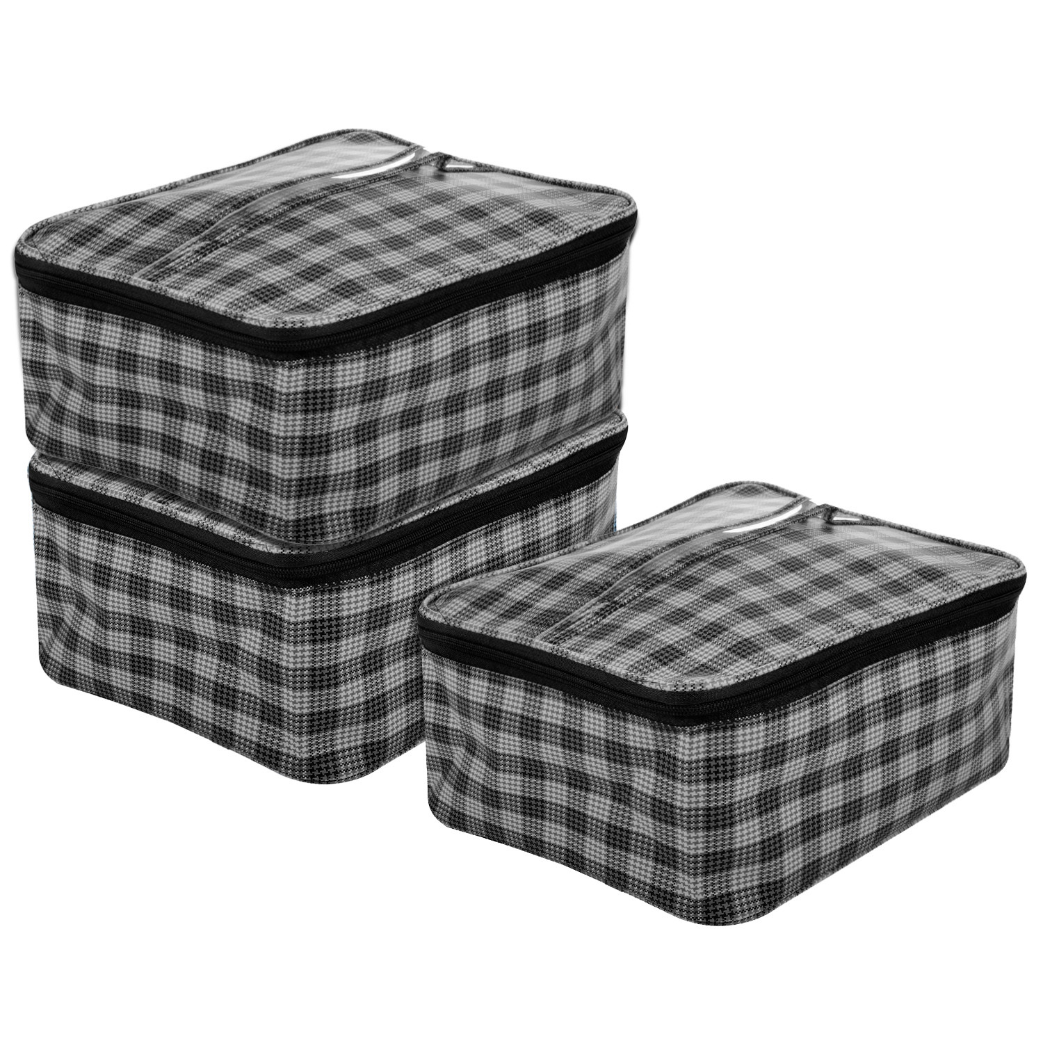 Kuber Industries Under Garment Kit|Rexine Makeup Travel Organizer|Check Print Vanity & Cosmetic Pouch|Toiletry Bag with Handle for Men & Women (Gray)