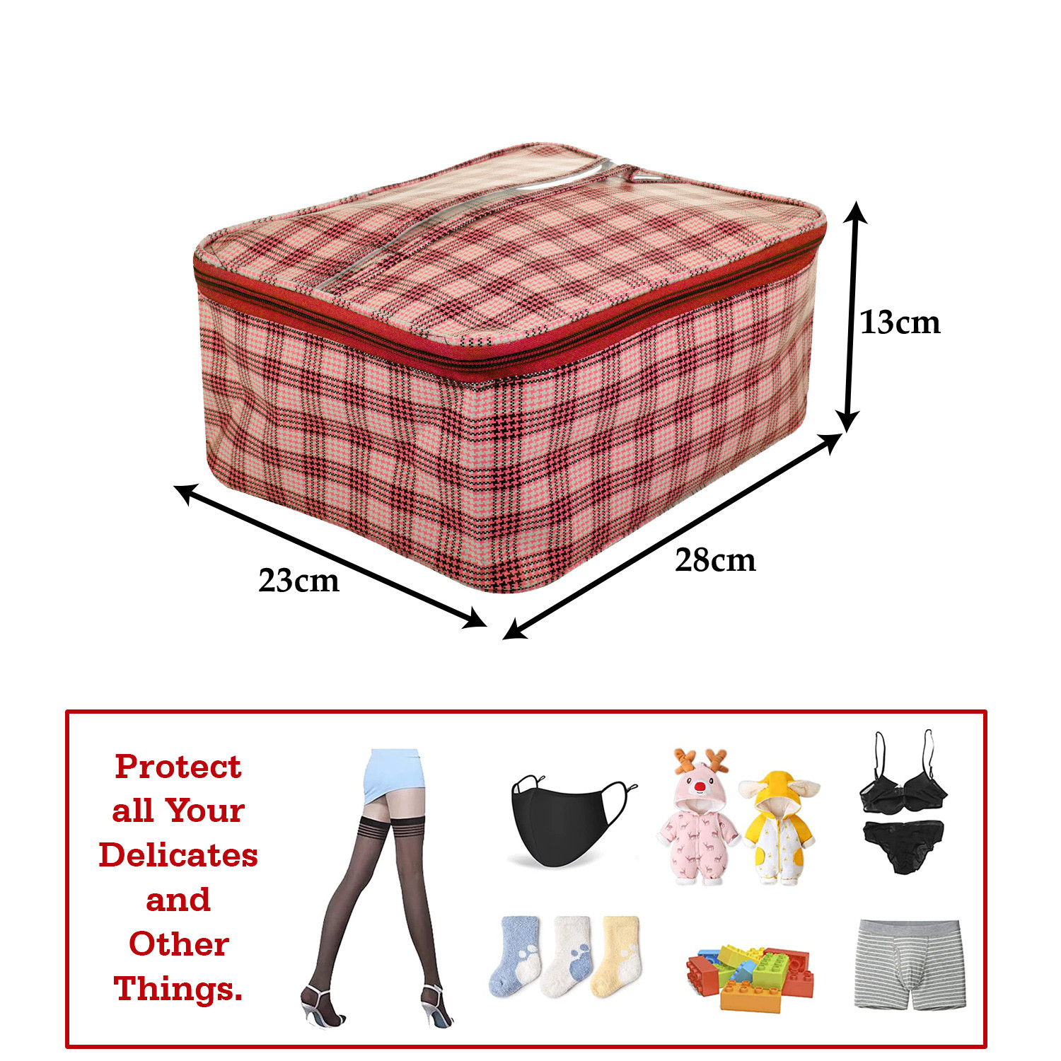 Kuber Industries Under Garment Kit|Rexine Makeup Travel Organizer|Check Print Vanity & Cosmetic Pouch|Toiletry Bag with Handle for Men & Women|Pack of 2 (Turquoise & Red)