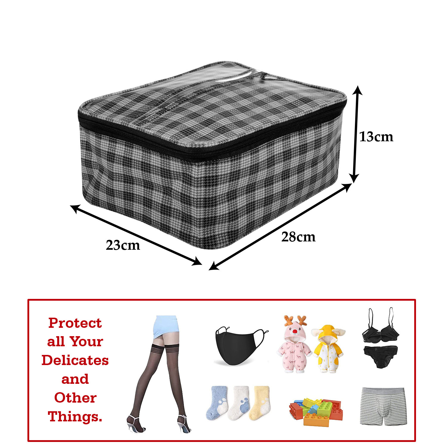 Kuber Industries Under Garment Kit|Rexine Makeup Travel Organizer|Check Print Vanity & Cosmetic Pouch|Toiletry Bag with Handle for Men & Women|Pack of 2 (Red & Grey)