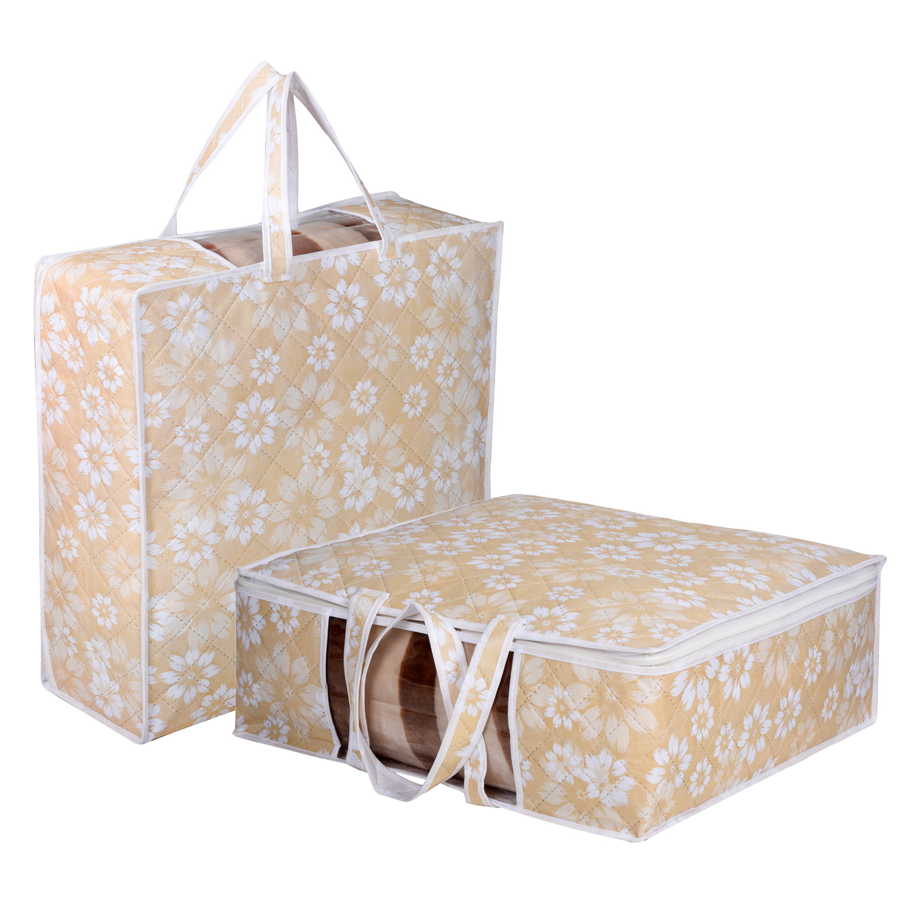 Kuber Industries Underbed Storage Bag | Clothes Storage Organizer | Visible Window Wardrobe Bag | Closet Organization with Handle | Flower Printed Storage Bag | Pack of 4 | Navy Blue