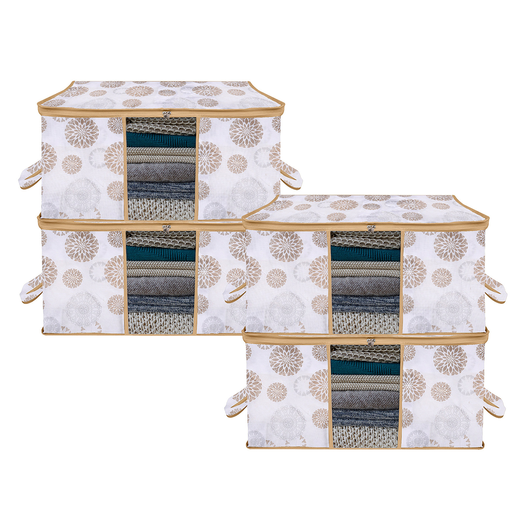 Kuber Industries Underbed Storage Bag | Clothes Storage Organizer | Visible Window Wardrobe Bag | Closet Organization with Handle | Zipper Clothes Bag | Gola-Print | White