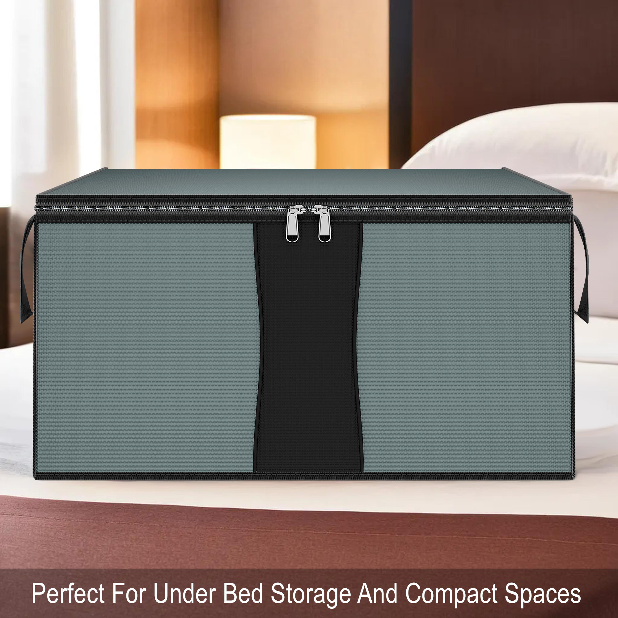 Kuber Industries Underbed Storage Bag  Foldable Blanket Bags  Waterproof Clothing-Bedding Bag  Closet Wardrobe Organizer  Carry Handle  Black Patti  Large  Grey