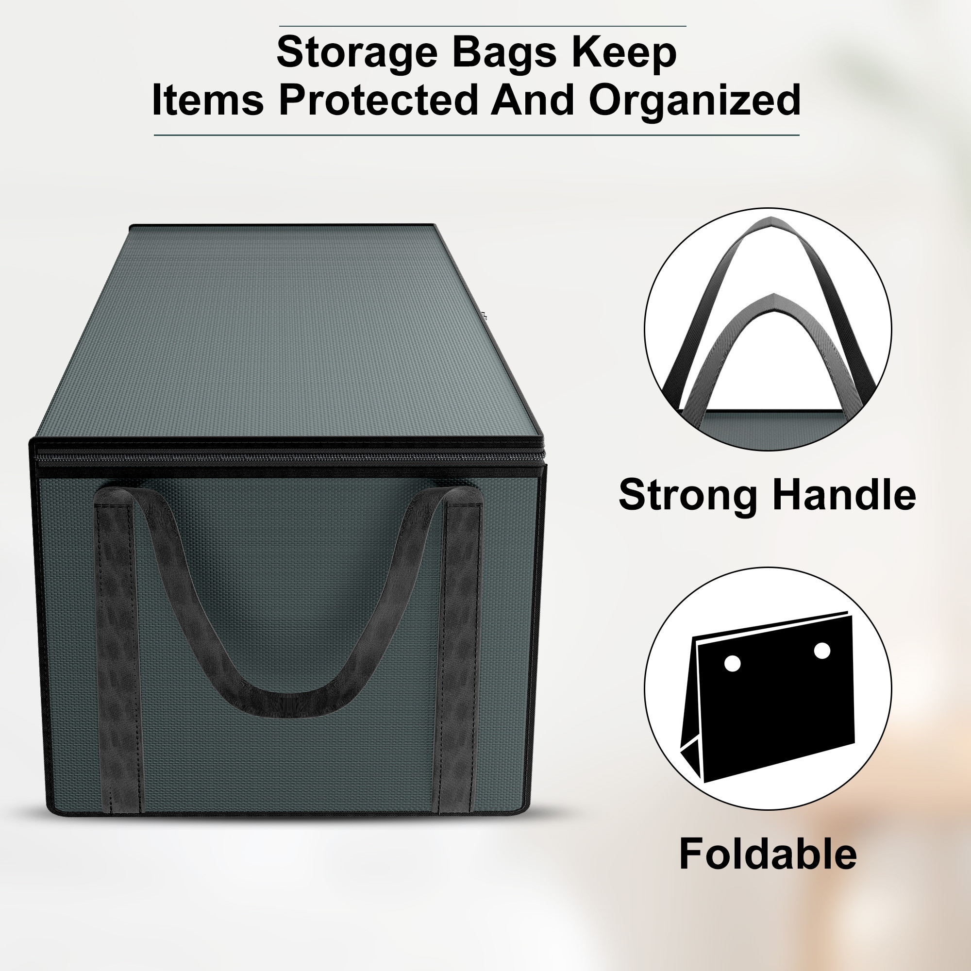 Kuber Industries Underbed Storage Bag  Foldable Blanket Bags  Waterproof Clothing-Bedding Bag  Closet Wardrobe Organizer  Carry Handle  Black Patti  Large  Grey