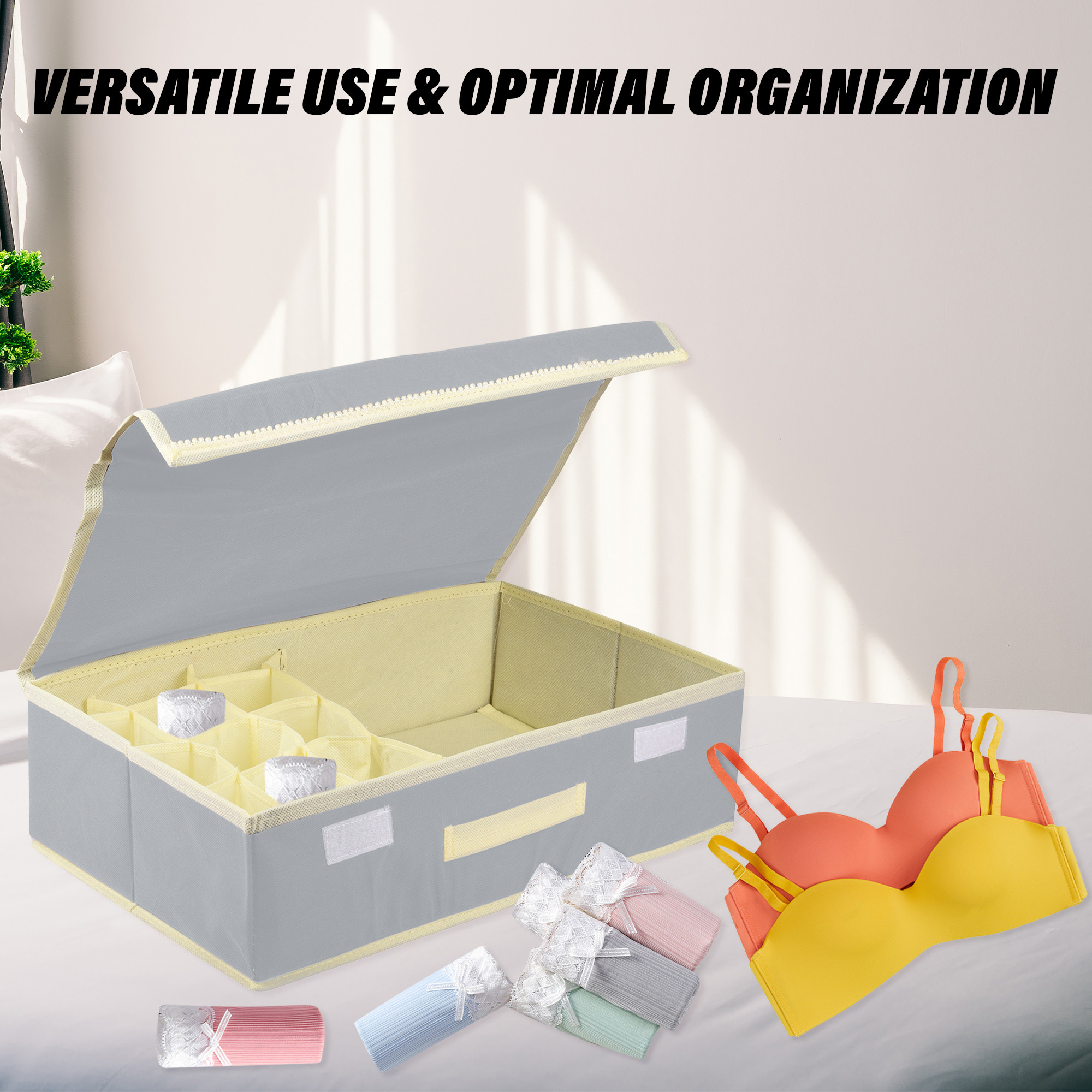 Kuber Industries Undergarment Organizer  Cloth Organizer  Drawer Organizer  Storage Box for Bra-Panty-Socks-Ties  Drawer Divider for Scarves-Socks  Cream Patti  Gray