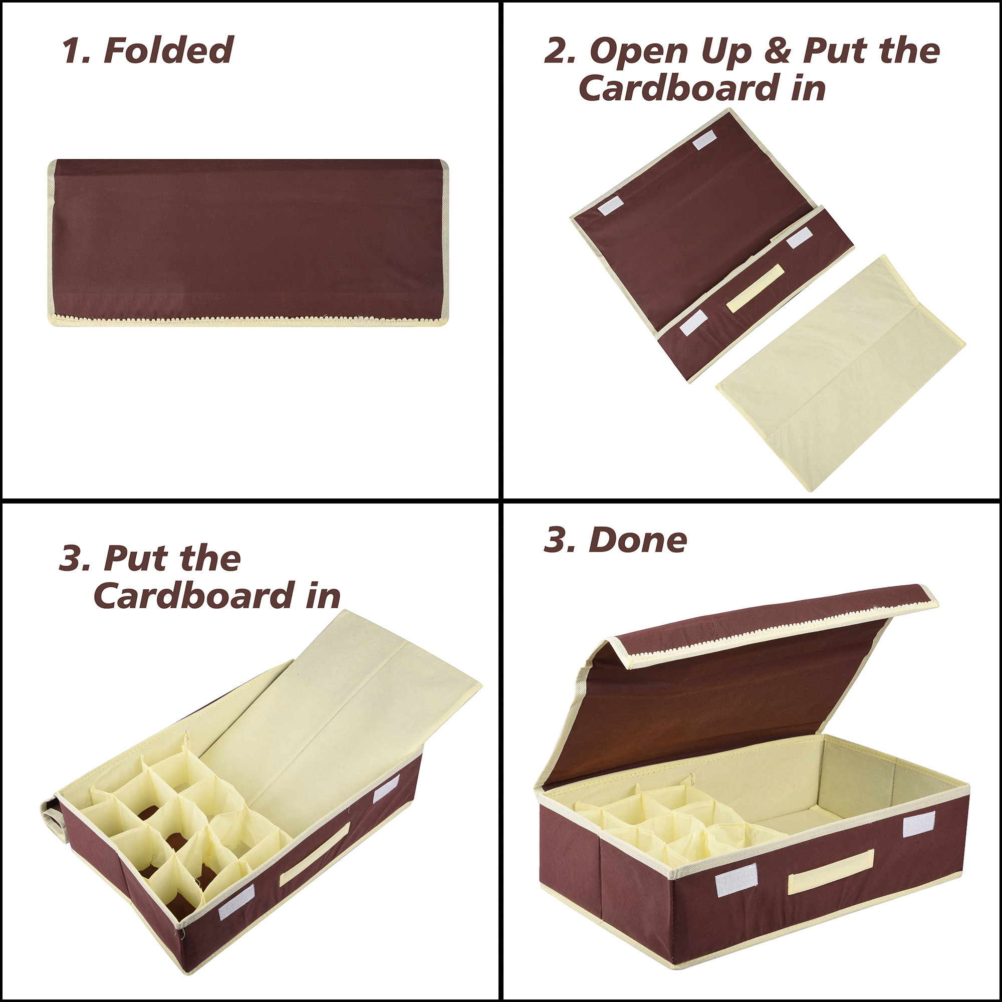 Kuber Industries Undergarment Organizer  Cloth Organizer  Drawer Organizer  Storage Box for Bra-Panty-Socks-Ties  Drawer Divider for Scarves-Socks  Cream Patti  Brown