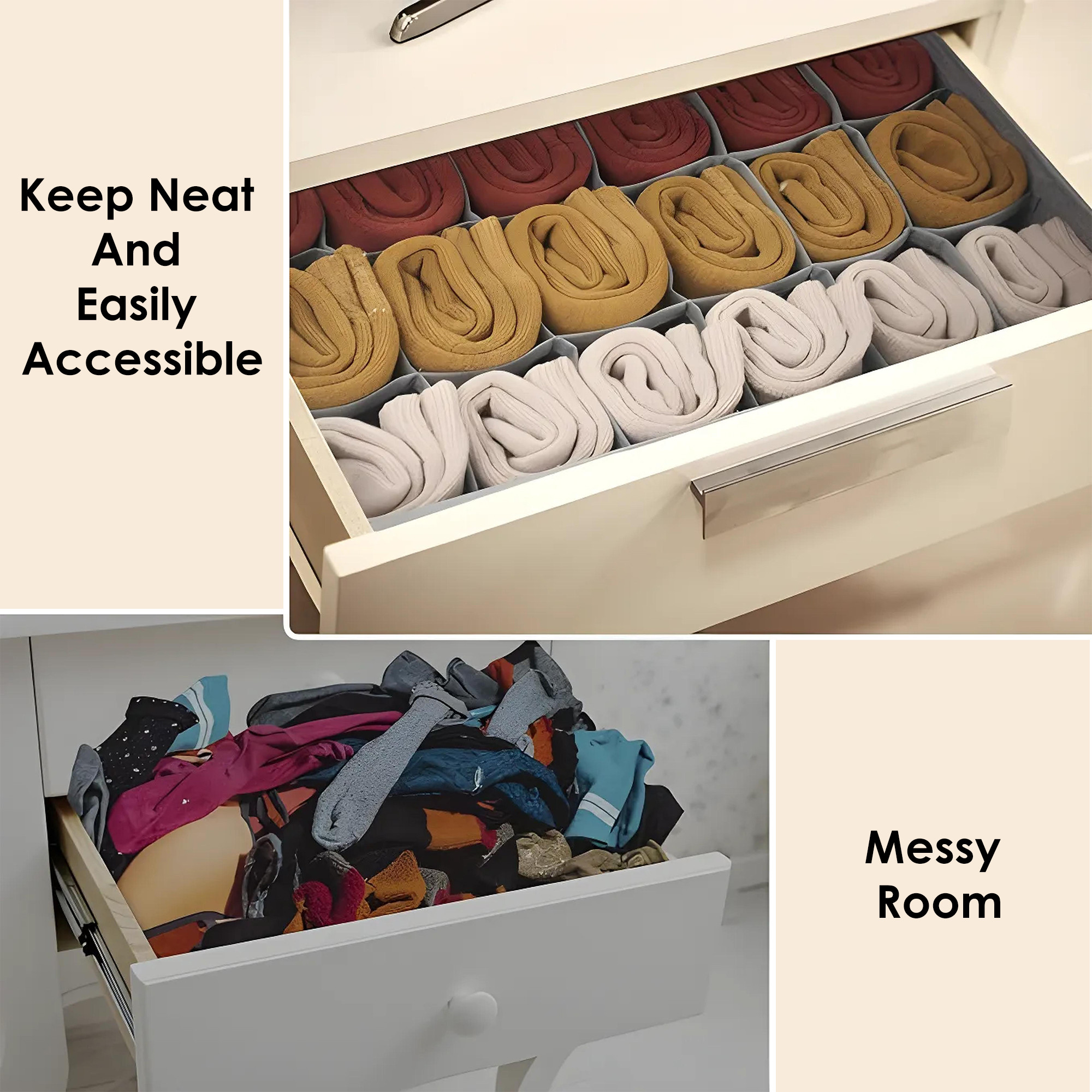 Kuber Industries Undergarment Organizer  Storage Box for Bra-Panty-Socks-Ties  Foldable Cloth Organizer  Drawer Divider for Scarves-Socks  4 Pcs Laundry Set  Gray