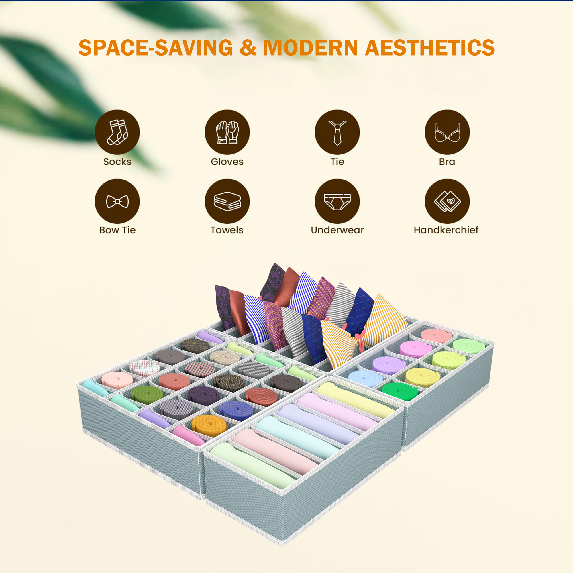 Kuber Industries Undergarment Organizer  Storage Box for Bra-Panty-Socks-Ties  Foldable Cloth Organizer  Drawer Divider for Scarves-Socks  4 Pcs Laundry Set  Gray