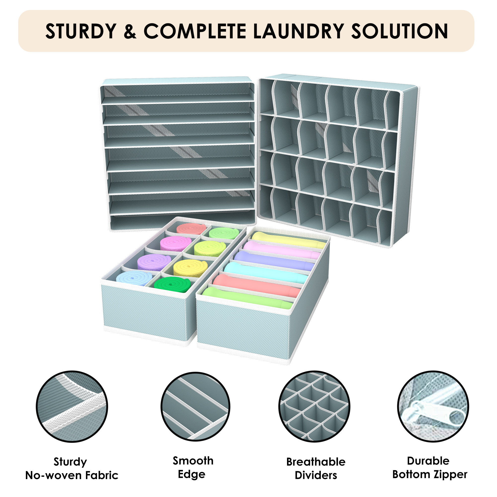 Kuber Industries Undergarment Organizer  Storage Box for Bra-Panty-Socks-Ties  Foldable Cloth Organizer  Drawer Divider for Scarves-Socks  4 Pcs Laundry Set  Gray